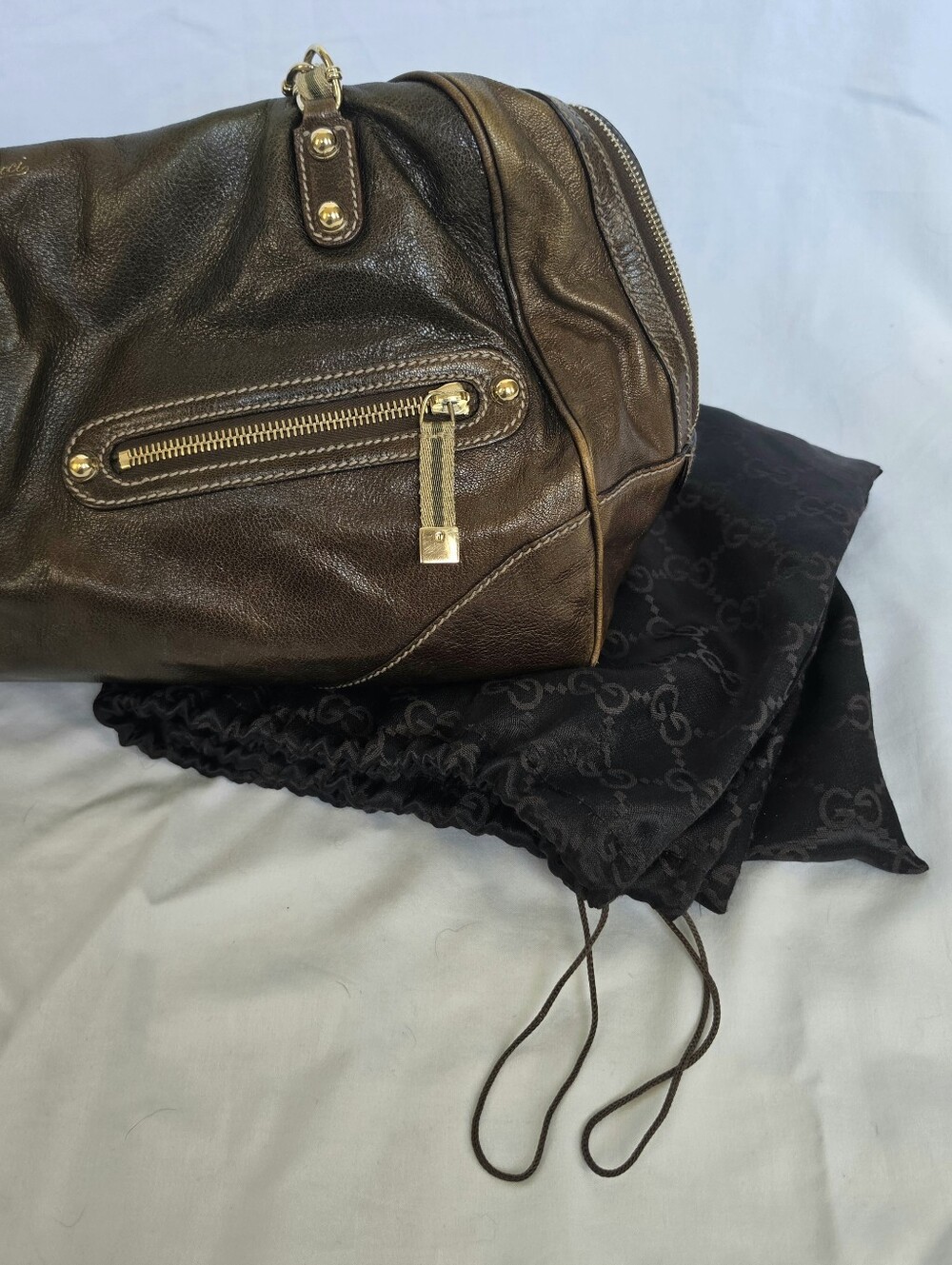 RARE GUCCI Brown Leather Large Capri Bowler Bag - Picture 10 of 11